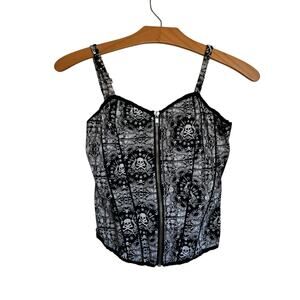 Teenage Runaway Skull Bustier Corset Top Tank Zip Black White Smocked Size S